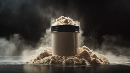 Whey protein supplement scoop. Protein powder background