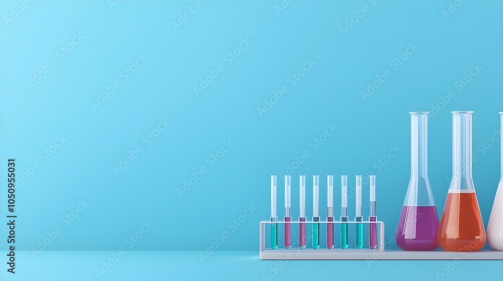 Poster futuristic science laboratory setting with various test tubes flasks and other glassware equipment o