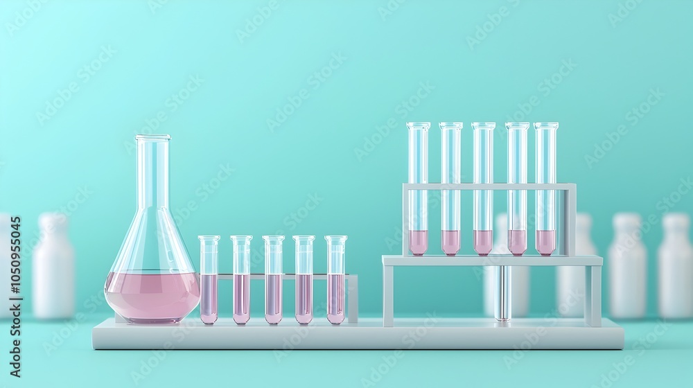 Poster futuristic science laboratory with an array of test tubes flasks and other scientific glassware equi