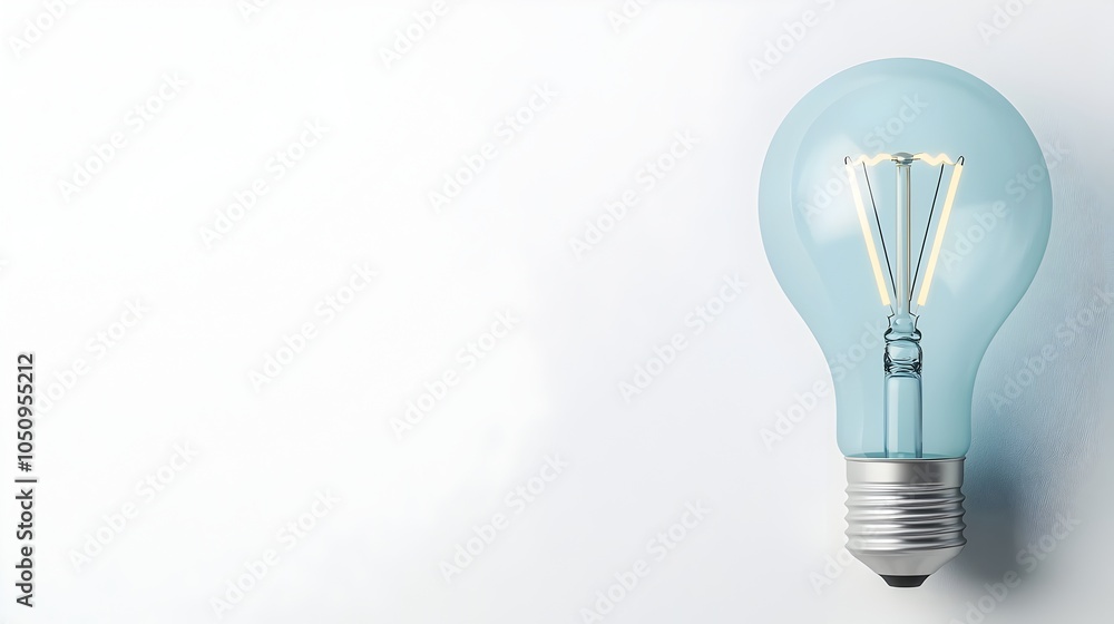 Poster close up view of a 3d rendered lightbulb in a clean minimalist studio environment with a bright whit