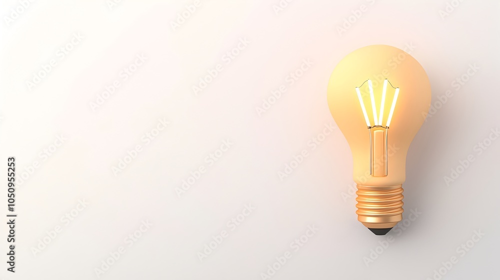 Poster Crisp 3D rendered image of an illuminated translucent glass lightbulb centered on a clean stark white background providing ample negative space for creative design elements
