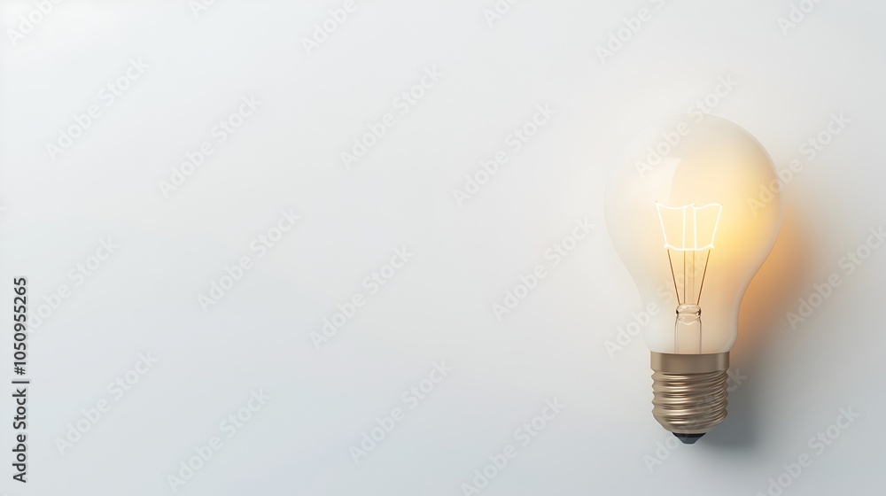Poster 3D render of an illuminated lightbulb centered on a clean white background providing ample room for designers to incorporate creative elements and branding