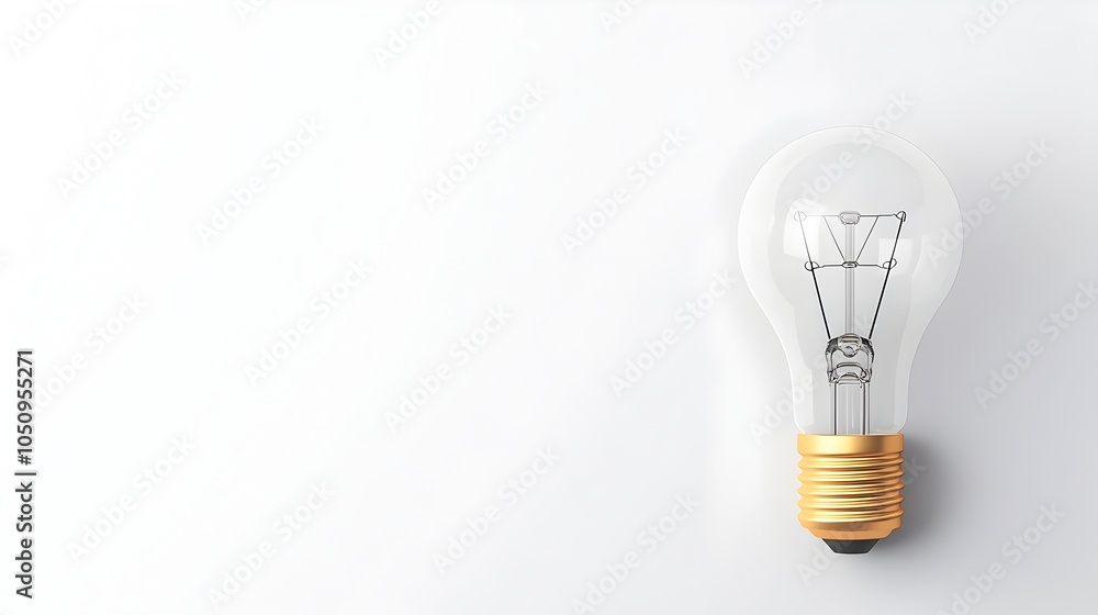 Poster Detailed 3D rendering of a single illuminated lightbulb against a clean white background with ample blank space for marketing content or product placement