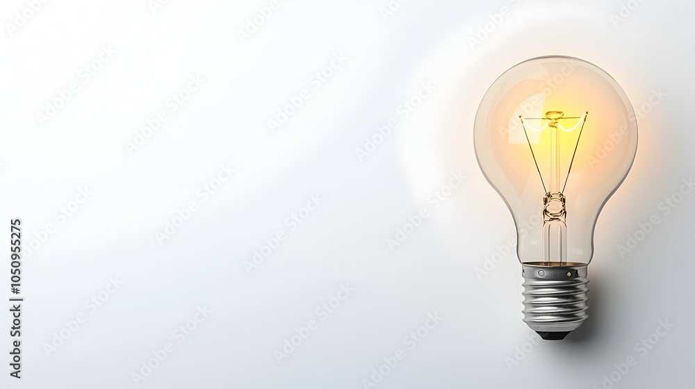 Aufkleber Crisp 3D image of an illuminated lightbulb centered on a clean white background providing ample room on the right side for creative design elements  The lightbulb appears sharp modern