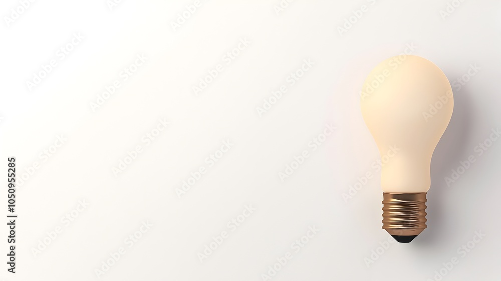 Fototapete Minimalist 3D Rendering of a Single Illuminated Lightbulb on a Blank White Background Highlighting the Concept of Innovation Creativity and Bright Ideas