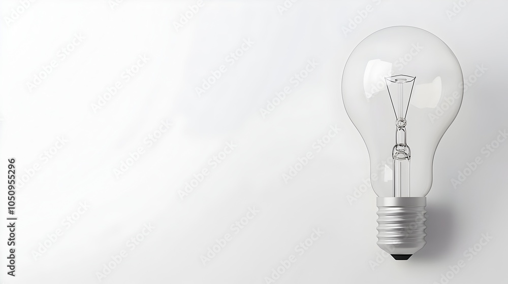 Poster and 3D render of a lightbulb model on a clean white background providing ample space for product advertisements branding or other marketing content