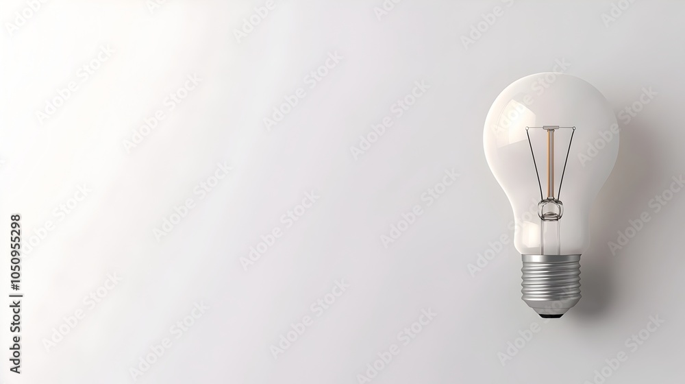 Poster 3D model of a lightbulb on a clean white background with extra space to the right for advertisements or product descriptions  Bright minimal and professional design perfect for showcasing lighting