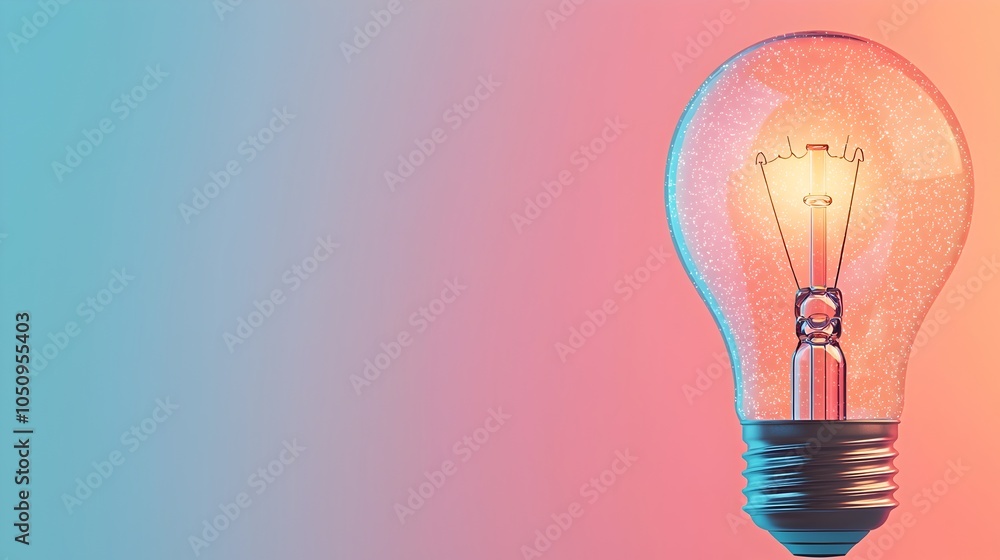 Poster glowing lightbulb with delicate sparkles floating in mist set against a dreamy gradient backdrop per