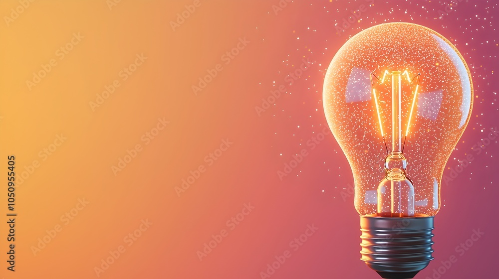 Poster Stunning close up of a glowing lightbulb surrounded by delicate floating sparkles against a dreamy gradient backdrop creating a mesmerizing