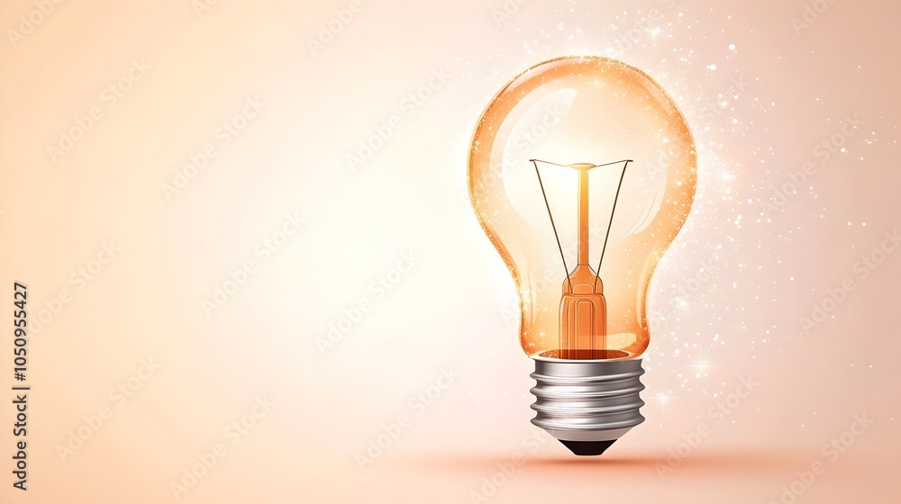 Poster Glowing lightbulb enveloped in a captivating display of ethereal sparkles and misty haze set against a serene soft gradient background evoking a futuristic innovative and imaginative design concept