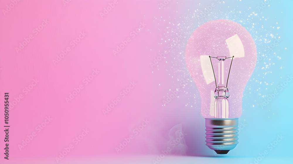 Poster radiant lightbulb emitting a soft glowing light surrounded by shimmering sparkles and wispy mist aga