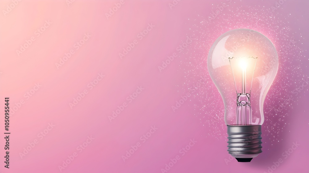 Aufkleber Radiant glowing lightbulb emitting soft luminous light surrounded by shimmering sparkles and misty haze against a pastel gradient background creating an elegant and mystical atmosphere
