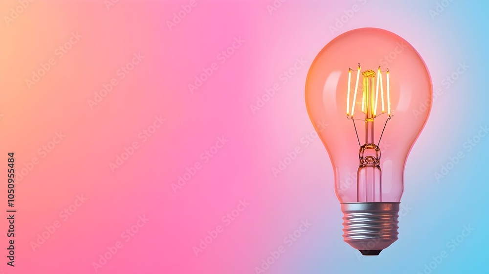 Poster glowing and sparkling lightbulb suspended in a misty gradient filled atmosphere creating a captivati