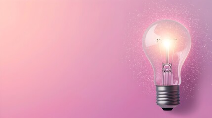 Radiant glowing lightbulb emitting soft luminous light surrounded by shimmering sparkles and misty haze against a pastel gradient background creating an elegant and mystical atmosphere