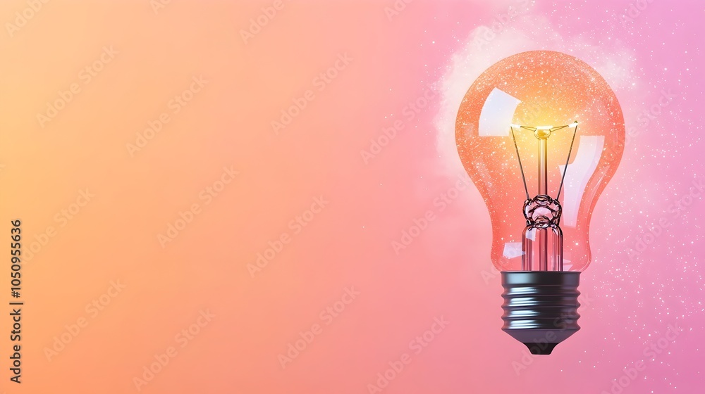 Aufkleber ethereal glowing lightbulb amid sparkling mist and soft gradient background evoking a sense of creat