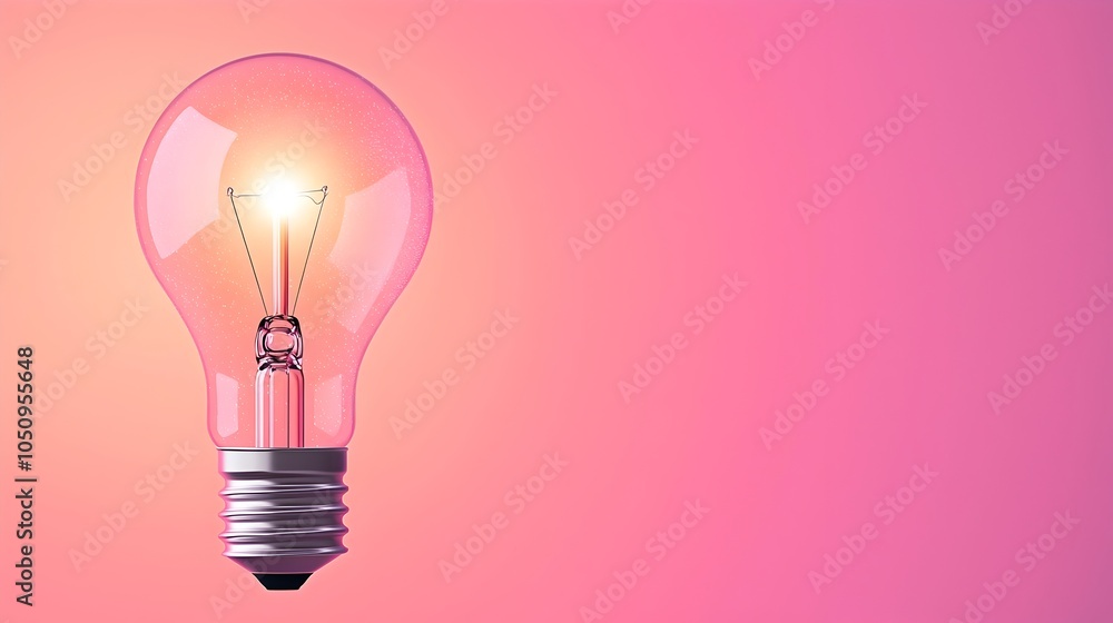 Poster radiant glowing lightbulb shining brightly in a misty atmospheric environment with subtle sparkling 