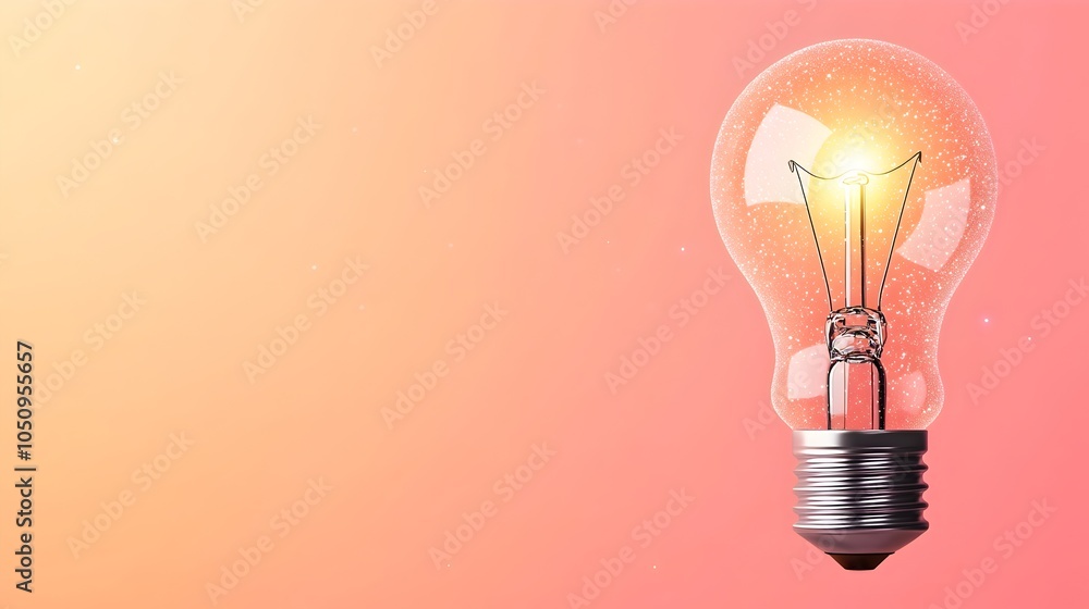 Poster Ethereal and Luminous Glowing Lightbulb Surrounded by Shimmering Sparkles and Misty Soft Gradient Background Evoking a Sense of Innovation and Creativity