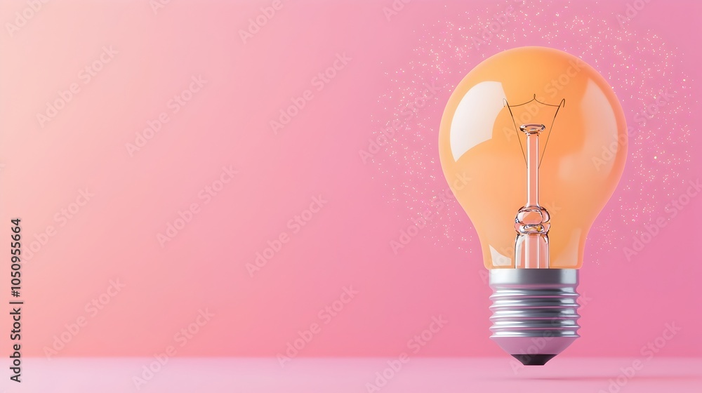 Poster glowing lightbulb with enchanting sparkles floating in a misty ethereal setting against a beautiful 