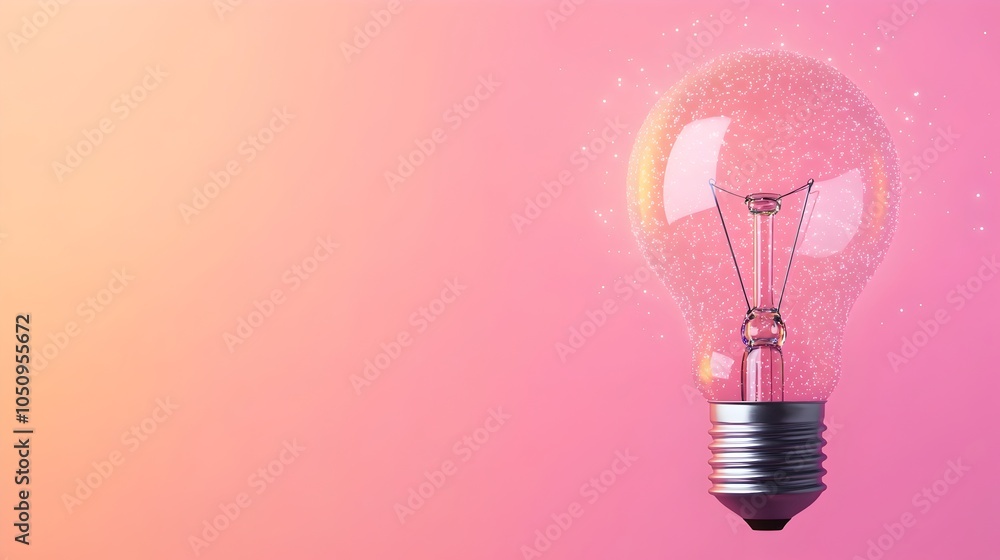 Poster Glowing lightbulb with magical sparkles floating in a misty setting set against a beautiful gradient background creating a surreal and captivating visual experience