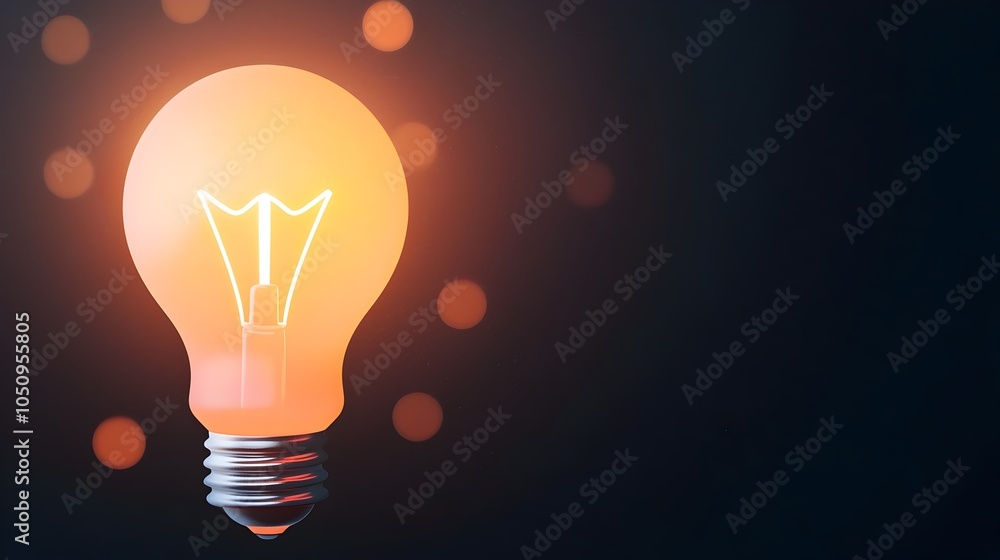 Poster Detailed 3D rendering of a glowing lightbulb on a dark background symbolizing innovation surrounded by a warm bokeh glow perfect for use in creative and technology related projects