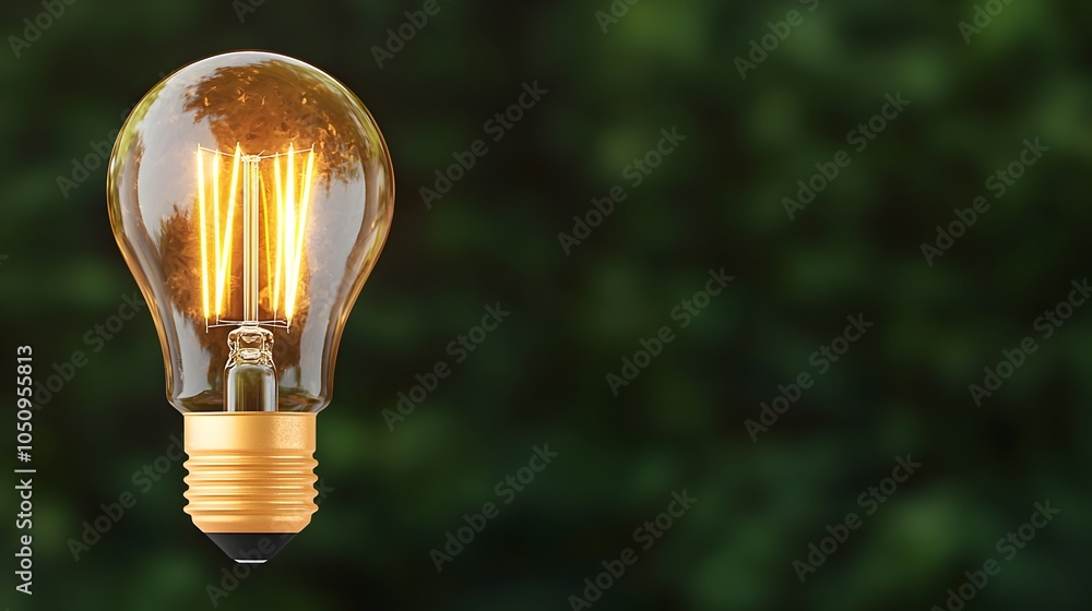 Poster radiant luminous lightbulb illuminating a dramatically dark scene with soft golden bokeh effects