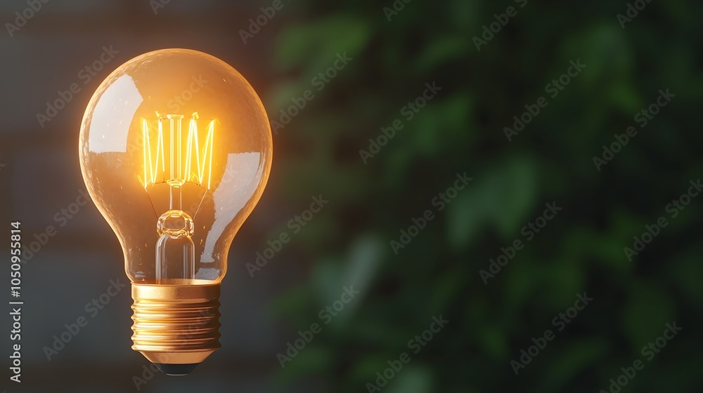 Fototapete Radiant glowing lightbulb illuminating a dark scene with soft golden bokeh effects  This 3D rendered image is perfect for creativity innovation and business related visual concepts