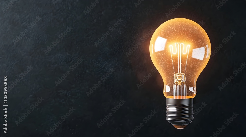 Poster Glowing lightbulb with a warm bokeh effect on a black background 3D rendering that symbolizes creative energy bright ideas and innovative solutions