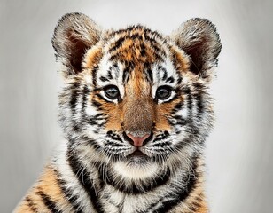 Obraz premium An image of baby tiger drawn by graphic lines on a light isolated background