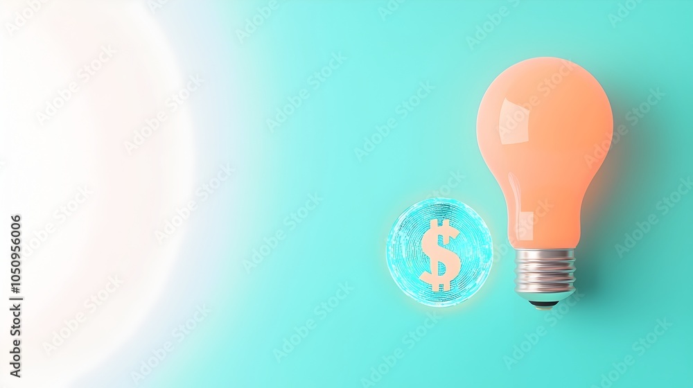 Aufkleber stunning 3d rendering of a glowing lightbulb on a minimalist white and blue background