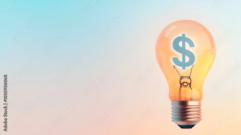 Leinwandbilder illuminated lightbulb with a floating holographic dollar sign against a clean white and blue gradien