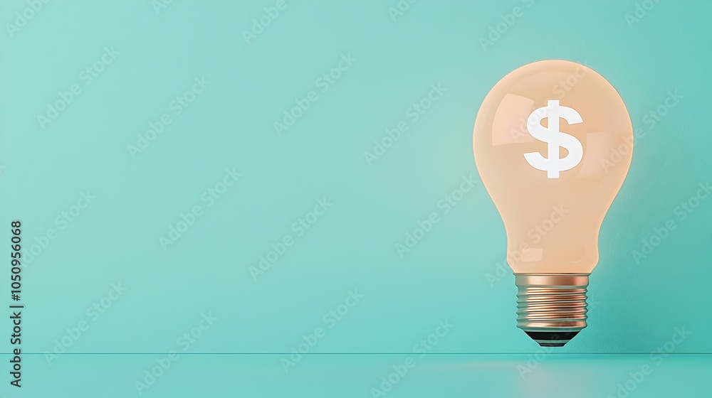 Aufkleber glowing illuminated lightbulb with a floating holographic dollar sign symbol on a clean minimalist b