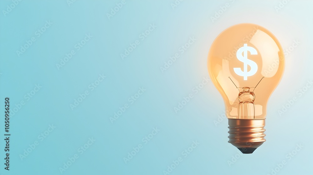 Poster illuminating financial insights glowing lightbulb and floating dollar sign render for business inves