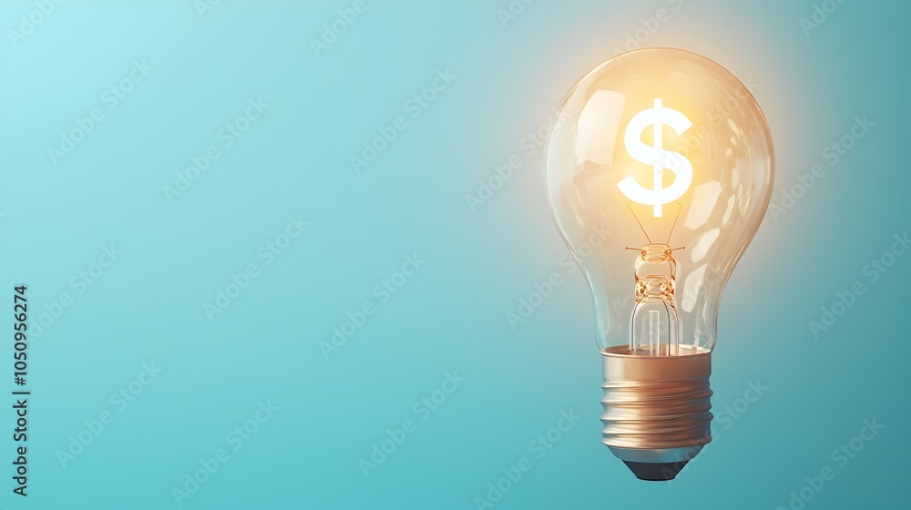 Leinwandbilder illuminating financial idea glowing lightbulb and floating dollar sign hologram on minimalist blue a