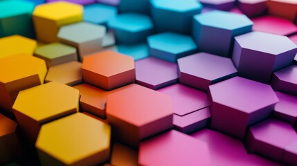 Obraz premium Colorful concentric hexagons expanding outward, symbolizing the expanding influence of inclusive practices and the integration of diverse perspectives, minimalist style