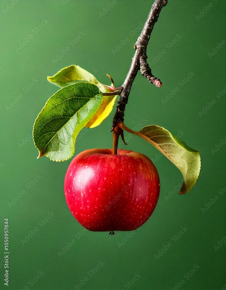 Wall mural a juicy red apple hanging from a branch