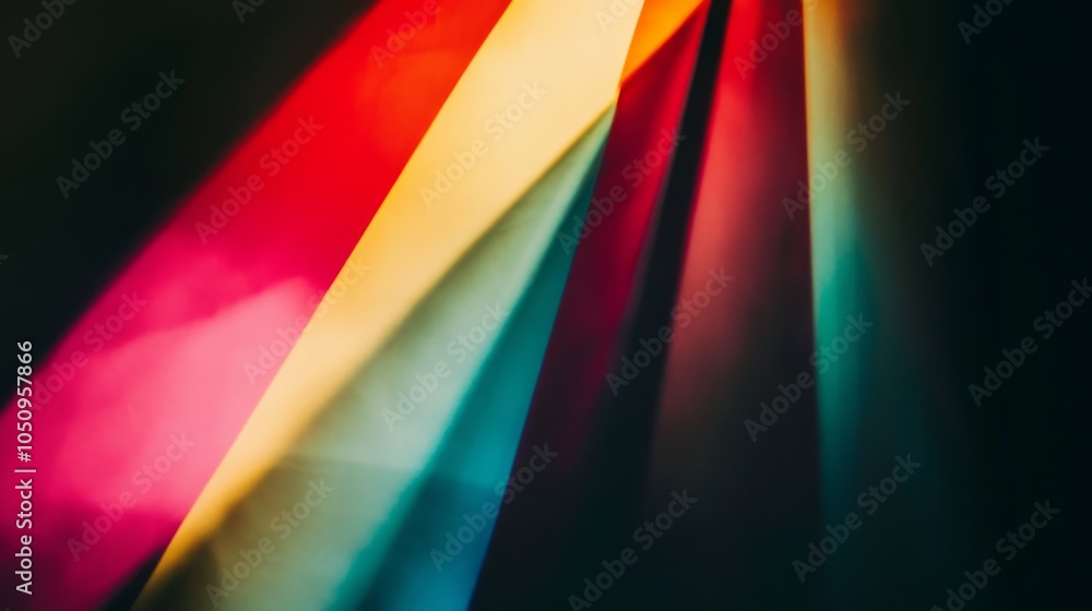 Aufkleber Colorful rays of light breaking through a dark backdrop, metaphorically representing the illumination of different voices and the enlightenment brought by inclusive practices, minimalist style