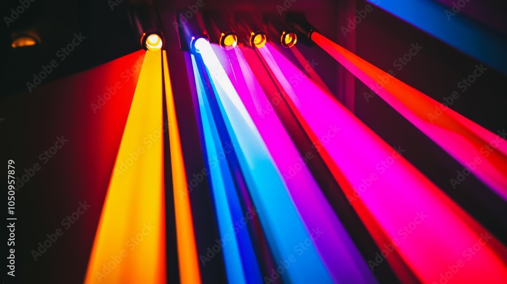 Aufkleber Colorful rays of light breaking through a dark backdrop, metaphorically representing the illumination of different voices and the enlightenment brought by inclusive practices, minimalist style