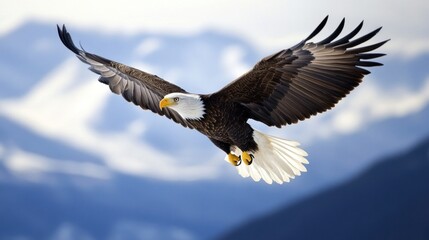 Obraz premium Bald Eagle in Flight Against a Blue Sky