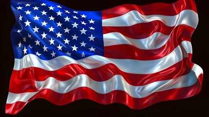 Obraz premium American flag on dark background, bold lighting, metallic sheen, dramatic contrast, vibrant blue and red tones, 3D rendering, patriotic symbolism