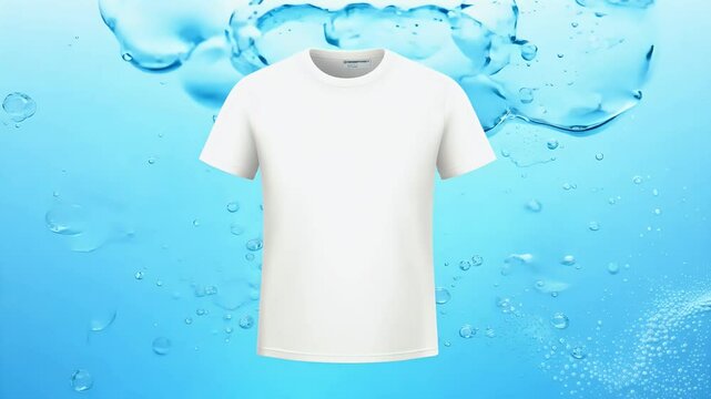 3D render showcases process stain removal clothing presented vibrant gradient blue water bubbles 4K animation illustrates washing whitening demonstrating effective cleaning methods