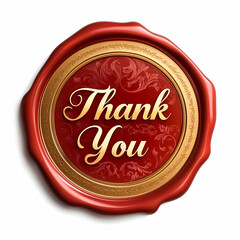 Red wax seal with "Thank You" text in golden letters, isolated on white background, elegant appreciation symbol