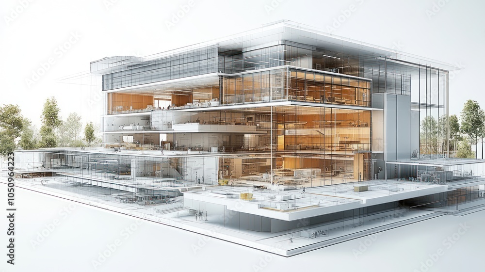 Poster modern architectural design showcasing a multi-level structure.