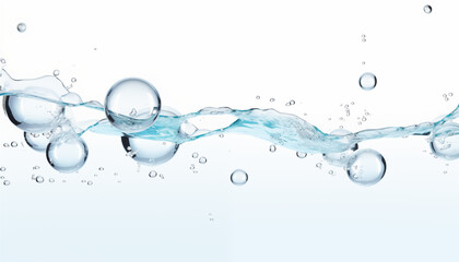 Water Splash with Bubbles on White Background