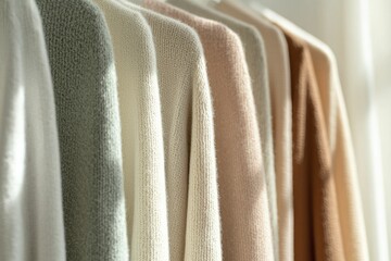 Cashmere Touch, sophisticated fashion display, dramatic shadows, smooth cashmere garments elegantly hung