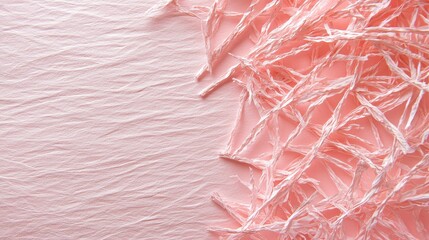 Fototapeta premium Handcrafted mulberry paper in soft light pink, showcasing rich texture and delicate fibers, ideal for a natural, textured background effect