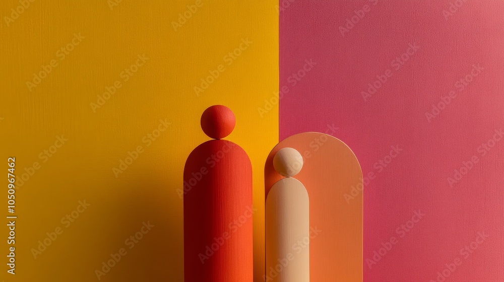 Poster Harmony in diversity, depicted through abstract shapes in complementary colors, symbolizing unity and collaboration
