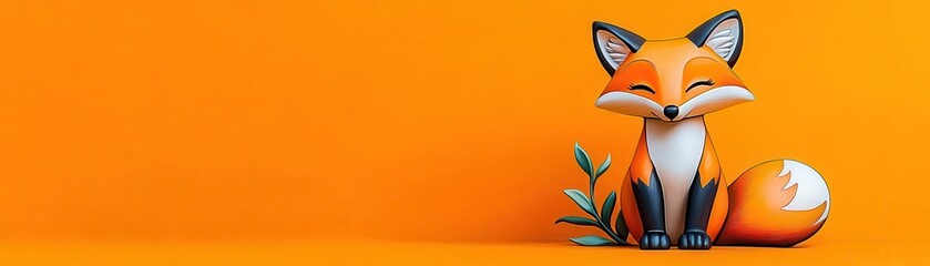 Obraz premium Playful fox figurine flat design front view Split-complementary color scheme cartoon drawing