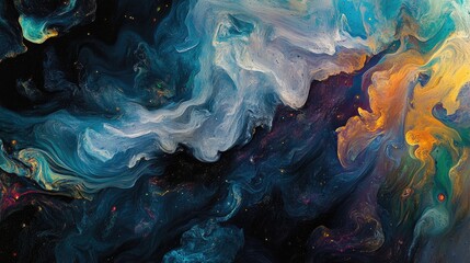Bright, swirling galaxy colors in an abstract form, representing the awe-inspiring beauty and mystery of the cosmos