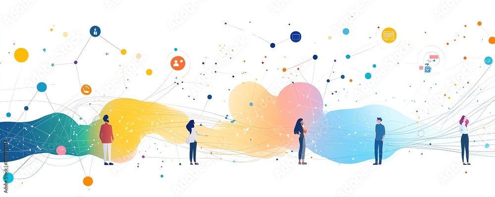 Aufkleber illustration of a dynamic network grid with people icons