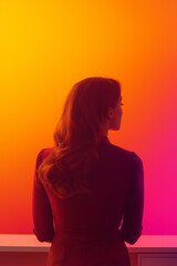 back of woman faceless office work gradient background studio photography back to work cubicle job applicant profile lighting wallpaper mobile vertical social media background business marketing stand